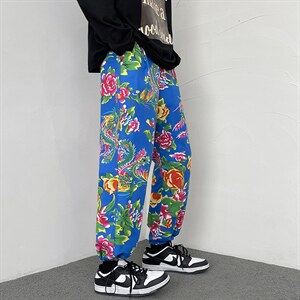 CK203春装新款东北大花民族特色风休闲哈伦运动裤束脚九分裤图片