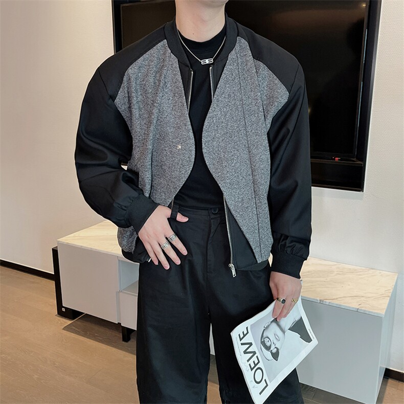 秋季拼接撞色夹克男网红宽松高级假两件小众短款外套2339特-P65,男装夹克,电商B267
