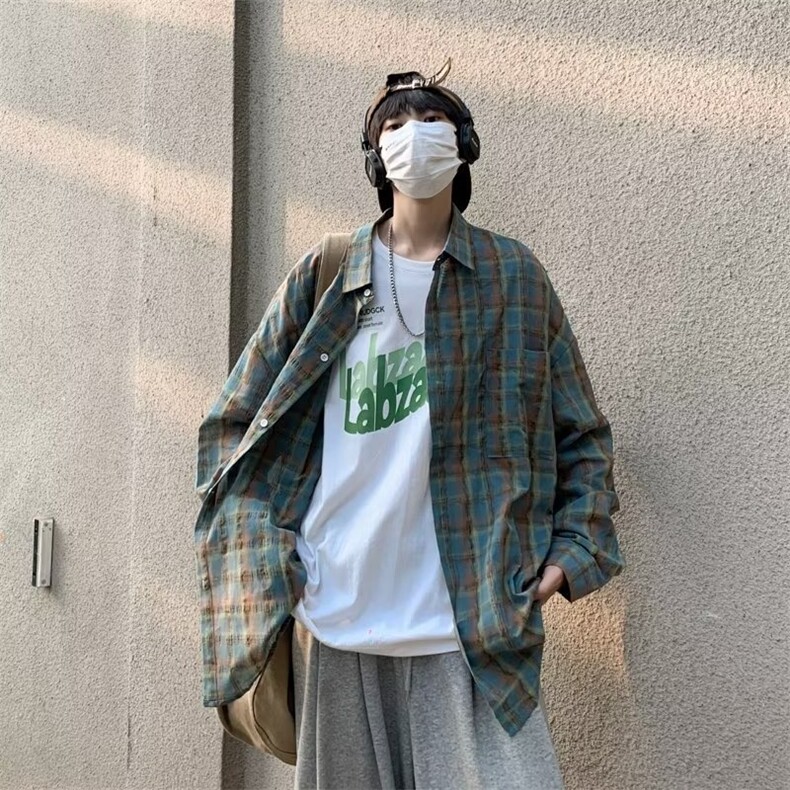美式ins格子衬衫男春秋季痞帅长袖衬衣C1142P40,男装衬衫,星座1116-2