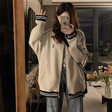 美式灰色立领拉链卫衣外套男女春秋季设计感宽松秋冬棒球服开衫，男装夹克，星座506A
