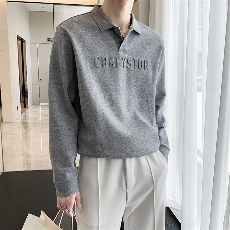 2024轻熟风设计感宽松阔版气质翻领POLO卫衣PL09/P30降，男装Polo衫，电商A243