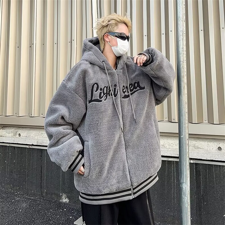羊羔绒毛外套男女情侣秋冬季加绒加厚美式刺绣秋冬装棉衣W69,男装夹克,星座1116A-1（原606A）