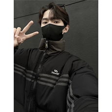 冬装新品美式条纹织带棉服刺绣logo棉衣休闲外套男G1100P118，男装棉衣，电商A339