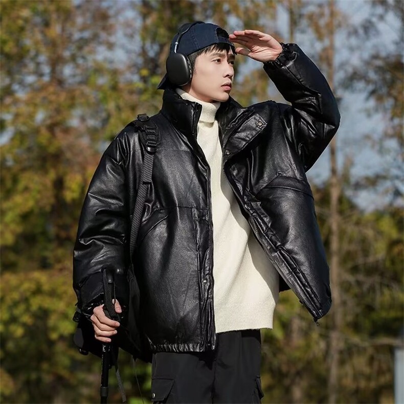 日系ins复古PU皮棉衣男冬季潮牌宽松立领棉服外套MF133-P85,男装棉衣,星座412-3