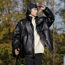 日系ins复古PU皮棉衣男冬季潮牌宽松立领棉服外套MF133-P85，男装棉衣，星座412-3