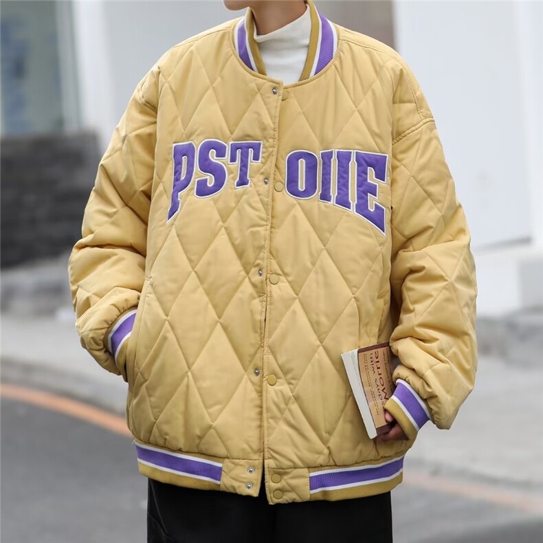 美式菱形格棉服男冬季加厚潮流痞帅外套棉衣棒球服1383-P75,男装棉衣,星座910-5