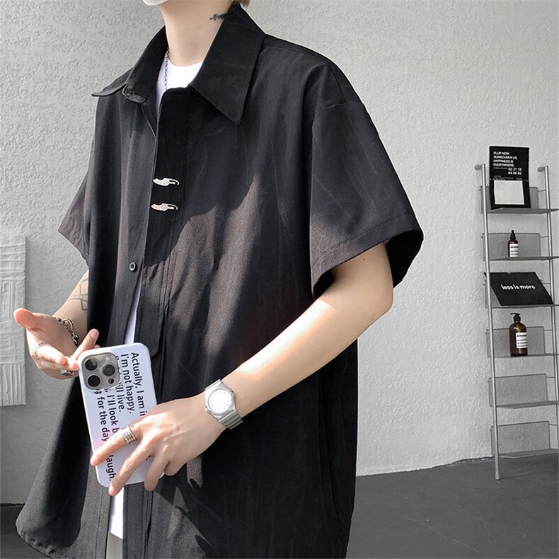 CS1142-特p35控68水墨印花短袖冰丝凉感速干潮流大码衬衫,男装T恤,电商A059