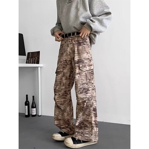 褶皱迷彩伞兵工装裤男美式工装裤春秋潮牌宽松直筒裤子K5983-P57图片
