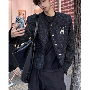 轻奢小香风短款垫肩外套男款春秋痞帅男装贵气穿搭夹克 JXZ125图片