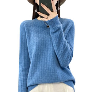 一线成衣羊绒衫女秋冬圆领套头毛衣宽松席编纯色羊毛针织打底衫图片