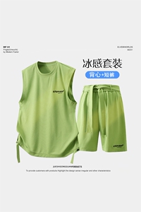夏季套装男宽松休闲运动冰丝背心圆领T恤短裤运动套装JZ3265-P58图片