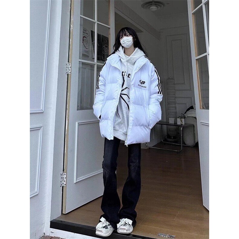 青少年潮拼接三条杠立领棉衣男女秋冬宽松别致百搭上衣面包棉服,男装夹克,星座506A