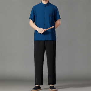 2026夏季薄款高端风冰丝短袖衬衫套装唐装汉服 HL23809-P120图片