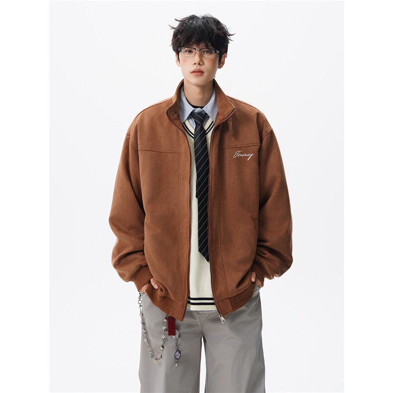 复古麂皮绒立领外套男女潮牌大码春秋飞行夹克美式外套JK5210/P80图片
