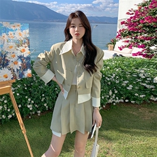 春现-学院风可盐可甜假两件外套裙套装B190-2813-P160-K218，女装套装/套裙，2B190