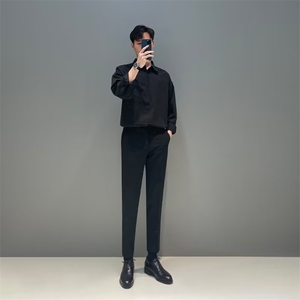 衬衫男秋季长袖高级垂感上衣男装韩版宽松免烫衬衣休闲C921 P28图片