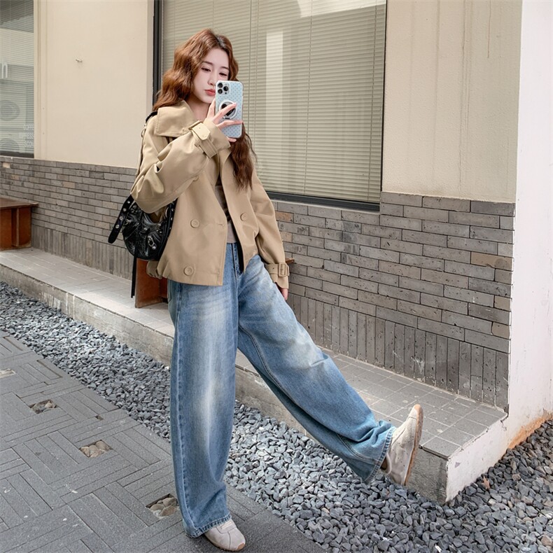 时髦酷飒风高级感风衣外套女2025秋季日系双排扣百搭立领短款上衣,女装风衣,2C086