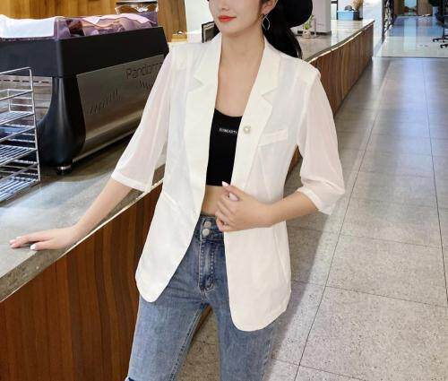 现货夏季纱拼接防晒西服，女装，韩衫衣社