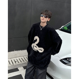 秋季新款港风美式潮牌高质量水貂绒套头圆领毛衣男insMY1500-P55