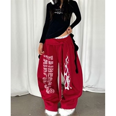 字母火焰飘带弯刀裤子女秋季设计感宽松直筒阔腿休闲裤子KA8056，男装休闲裤，星座1116A（原606A-3）