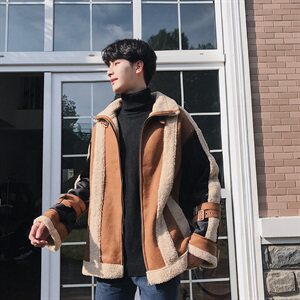 19秋冬休闲短款宽松上衣复古机车夹克仿皮毛一体外套mj230-p165图片
