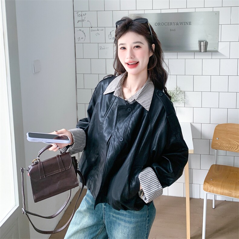 新品大货好数据假两件蛋白皮衣外套6839-P165控268,女装短外套,2C196