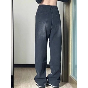 美式高街牛仔裤女春夏高腰显瘦直筒宽松小个子阔腿裤小众 NA1137图片