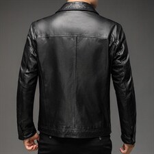 男士2023新款中年上衣商务休闲时尚宽松男装翻领纯色免烫皮衣，男装皮衣，电商B212（原钱塘6029）