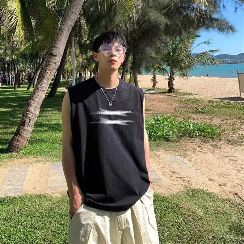 夏季新品青少年港风潮流无袖短袖流行简约百搭背心坎肩,男装背心/马甲,四季星座505