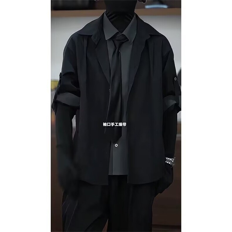 H2508-P50暗黑系个性设计感原创解构裁剪长款宽松阔版衬衣,男装衬衫,电商B323A