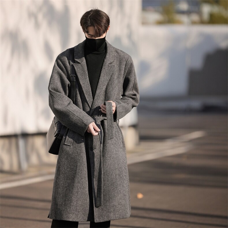 冬季男士潮流条纹毛呢大衣中长款宽松呢子风衣外套A430-DY16P125，男装风衣，电商A430（原星座702）