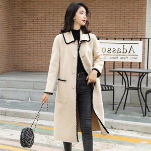 毛呢外套2020冬季新款时尚长袖翻领中长款纯色双面呢大衣外套女图片