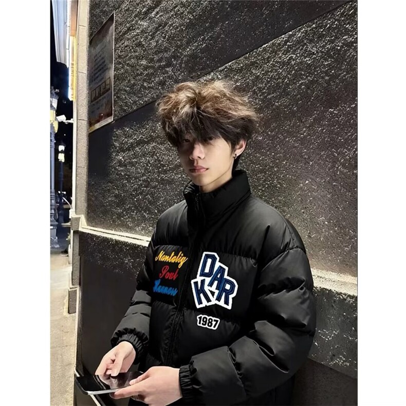 潮美式重工字母植绒刺绣棒球服男春秋季宽松百搭设计感棉衣外套,男装棉衣,星座506A