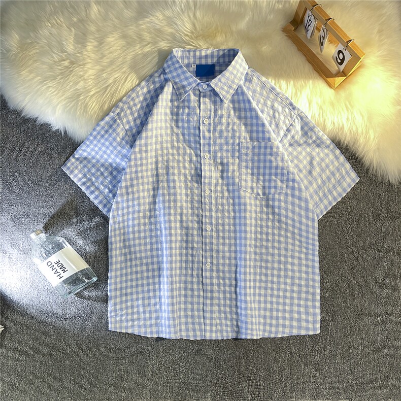 B413-1-CS332格子衬衫男口短袖夏季薄款休闲衬衣帅气潮流寸衫控69,男装衬衫,电商B413-1