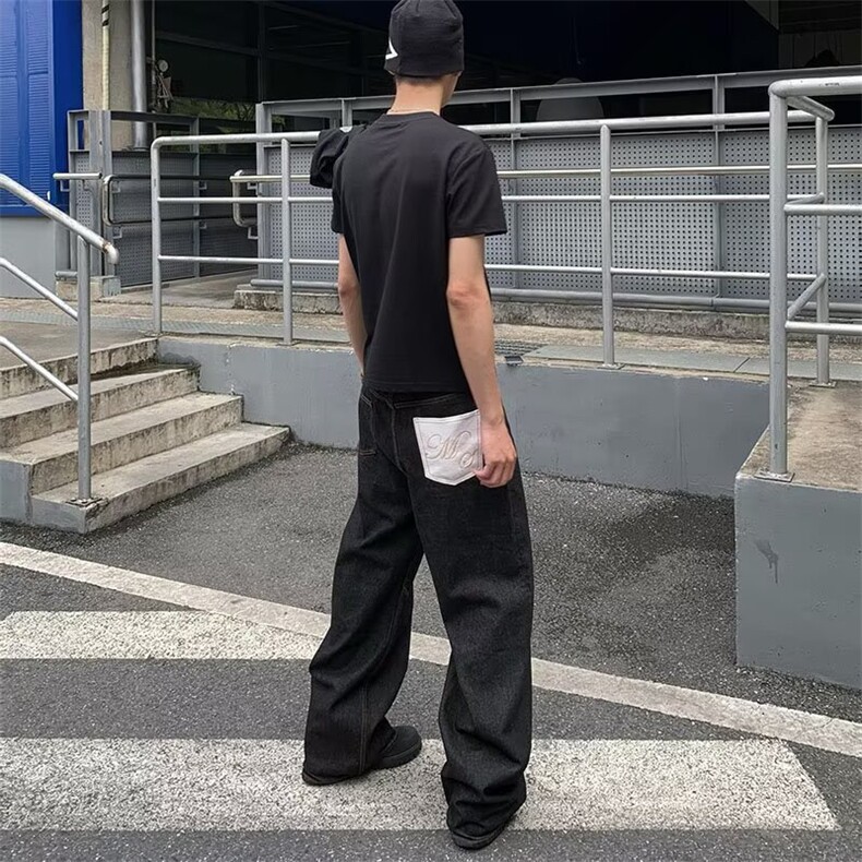 美式复古复古黑色牛仔裤男女美式工装裤子宽松阔腿高腰直筒裤,男装牛仔裤,四季星座505