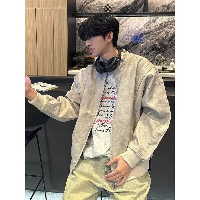 W9453-P90网图现货新款pu皮夹克高级感痞帅短款棒球服外套,男装夹克,星座1608-2