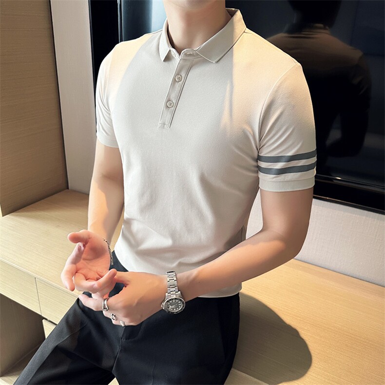 高级感2026夏季条纹织带设计短袖翻领Polo衫轻奢T0251-P48,男装T恤,电商D342