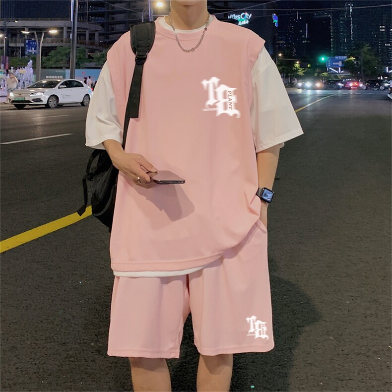 华夫格套装潮流休闲短袖短裤两件套FTZ3040-P55控78,男装休闲套装,电商B370