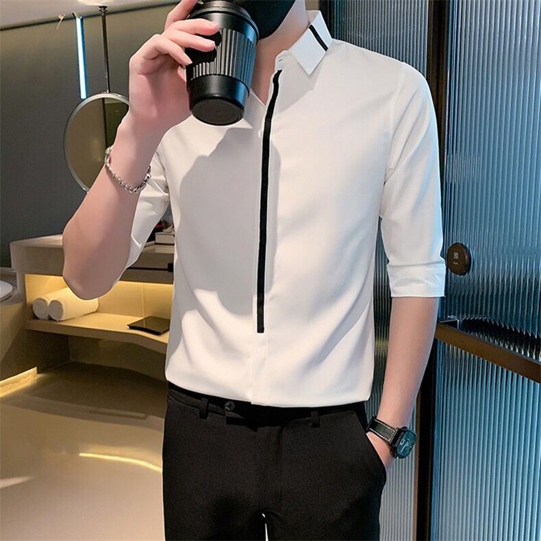B216CS118P452025夏装新款男士中袖衬衫衬衫社会小伙风,男装衬衫,电商B216（原B302）