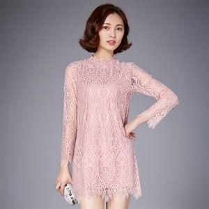 优雅蕾丝长袖连衣裙修身显瘦气质女神必备
