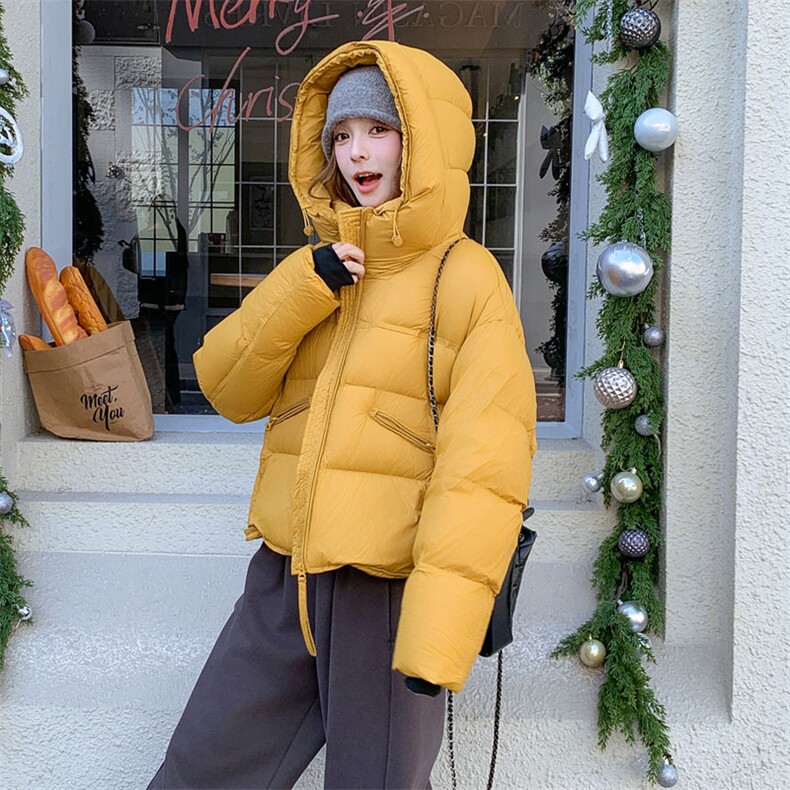 韩系橙色立领羽绒服女冬2025新款超火好看高级小众保暖加厚短外套,女装羽绒服,2D143