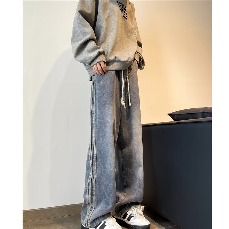 春秋季美式高街vibe蓝色牛仔裤男女潮cleanfit显瘦牛仔裤N815/P40,男装牛仔裤,星座506
