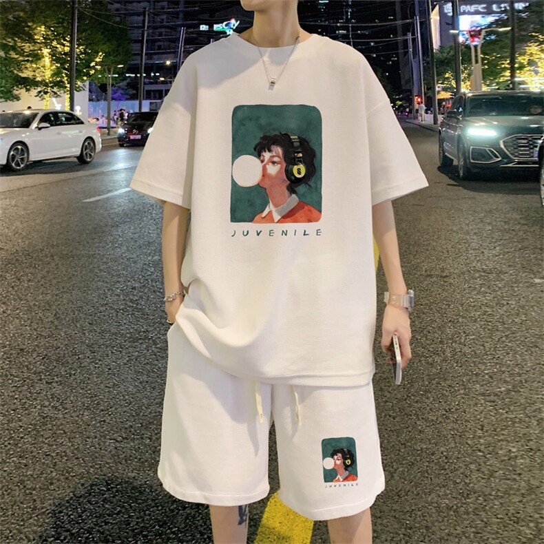 ！2025夏季新款男士华夫格短袖T恤套装一套HTZ78P50图片