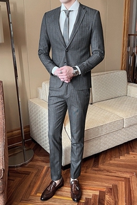 2021春款西装套装条纹两件套高品质职业套装工作服男装816-图片
