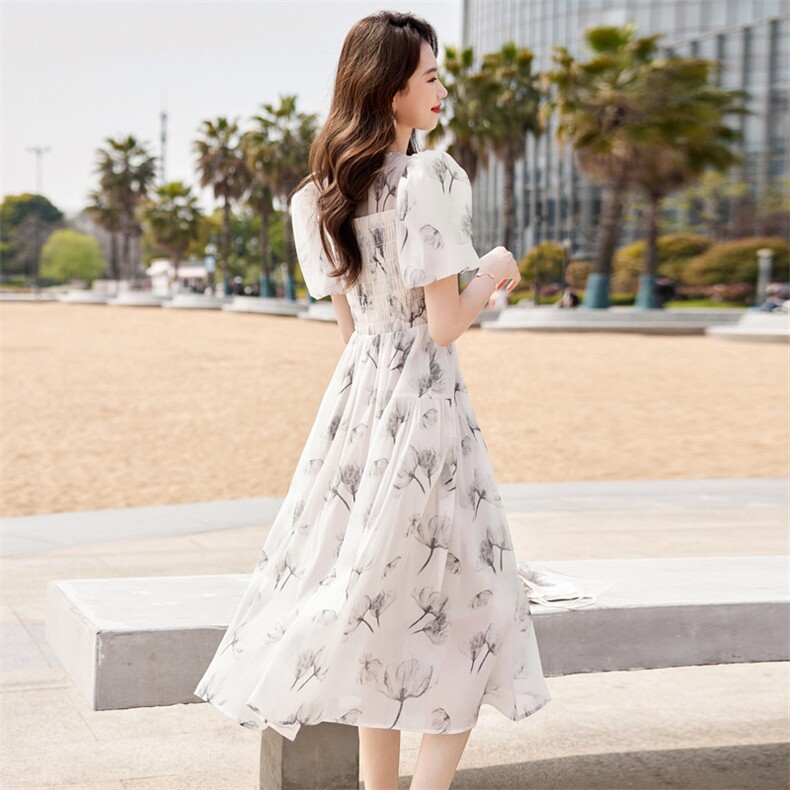 2024夏季新款显瘦小个子印花减龄连衣裙女,女装连衣裙,天丽