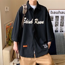 1港风发泡印花七分袖大码M-5XL中性情侣潮衬衫男QCS7010P45控69，男装衬衫，星座226-2