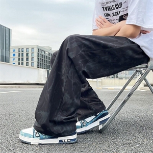 扎染冰丝裤男夏季潮牌痞帅速干直筒裤宽松垂感阔腿裤子K6469-P34