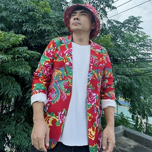 XZ01秋文艺男大码宽松西服东北大花潮牌开衫男女风民族特色图片