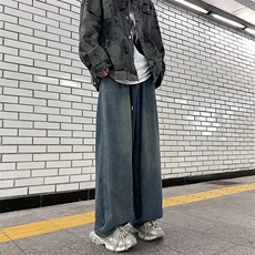 K099-P46日系宽松型抽绳直筒牛仔裤，男装休闲裤，星座1501-1