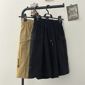 日系工装短裤男夏季多口袋薄款港风休闲宽松阔腿裤图片